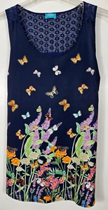 Oasis Women's Medium Blue Floral Butterfly Blouse Top Sleeveless Classic Neck - Picture 1 of 3