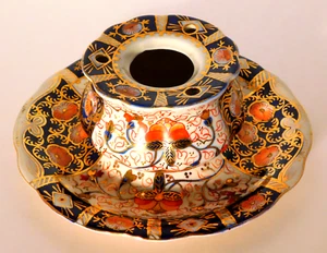 Antico supporto portapenne Royal Crown Derby Imari calamaio e penna 2 pezzi - Foto 1 di 5