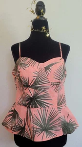 NWT Tropical Blouse/Top Sz L Flared Waist Cotton-Spandex Adj Spaghetti Straps - Picture 1 of 4