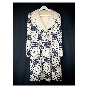 1970s vintage double breasted linen trench coat block printed Mansfield 10UK S - Picture 1 of 10