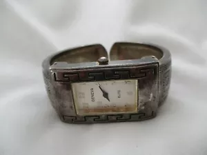 Geneva Elite Watch Silver Toned Cuff Band Rectangular Face Geometric - Picture 1 of 12