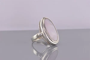 Sterling Silver Framed Oval Pink Mother of Pearl Statement Band Ring 925 Sz: 7 - Picture 1 of 8
