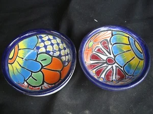 Lot of 2 Talavera Bowls Set Salsa Kitchen Mexican Pottery Folk Art - Picture 1 of 3