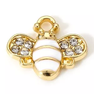 10 impresionantes dijes de abejorro blanco en tono dorado con diamantes de imitación - Imagen 1 de 1