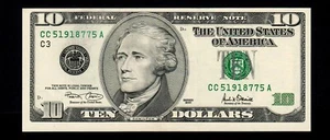 2001 $10 Federal Reserve Note Uncirculated Free shipping {C213} - Picture 1 of 2