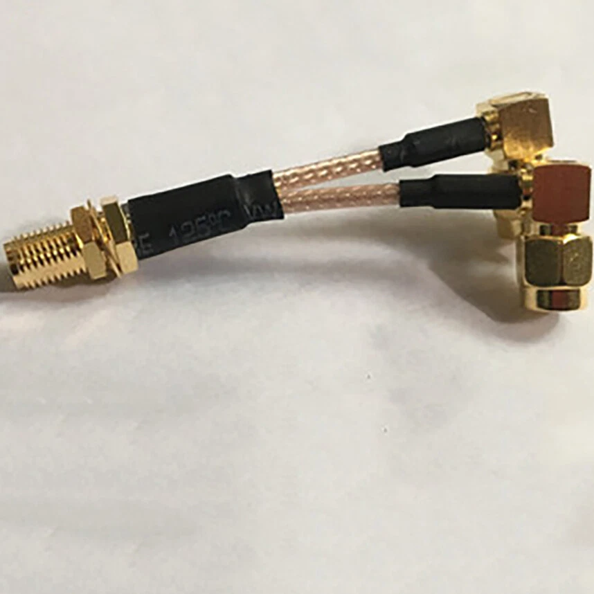 SMA female to 2 SMA Male Right angle Y type Splitter jumper cable pigtail RG316  - Image 1 of 1