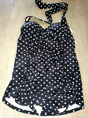 MUJER MERONA 1 PIEZA TRAJE DE BAÑO negro blanco POLKA DOTS talla MEDIANO sujetador  Foto 1 de 2