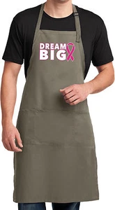 Mens Breast Cancer Awareness Dream Big Full Length Apron with Pockets - Picture 1 of 5