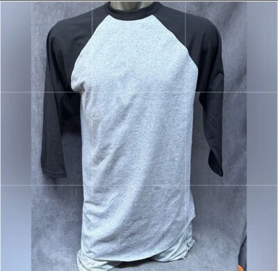 Vintage Jersey Raglan Tshirt Blank Grey & Black 3/4 Sleeve Sz XL - Image 1 of 4