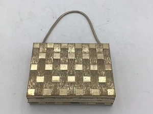 Vtg Gold Basket Weave Powder/Cigarette/Lipstick Compact Case Vanity - V2 - Picture 1 of 5