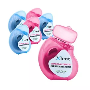 Xlent Charcoal Treated Expandable Dental Floss Fresh Mint Flavor 54.68 yd 6 Ct - Picture 1 of 7