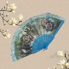 Colored Handle Hand Held Flower Fan Art Craft Printed Fans  Photo Prop