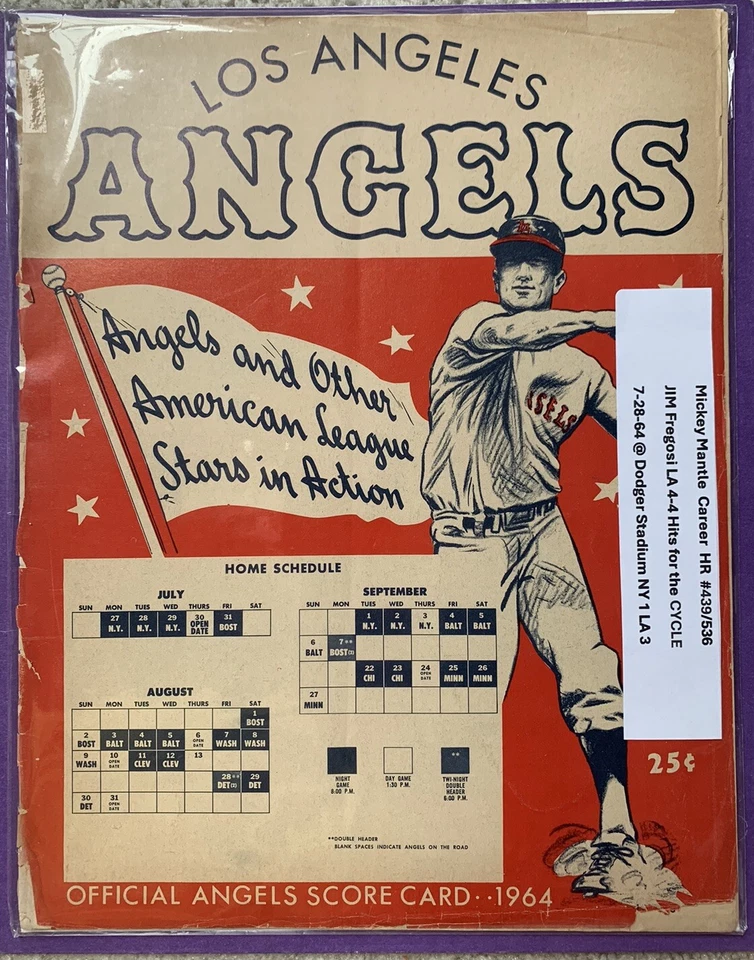 1964 MICKEY Mantle HR #439 New York Yankees JIM FREGOSI CYCLE baseball Program 1 - Image 1 of 1
