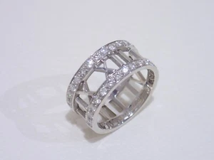 TIFFANY & CO. 18k white gold Atlas open band ring with diamonds size 5 - Picture 1 of 11