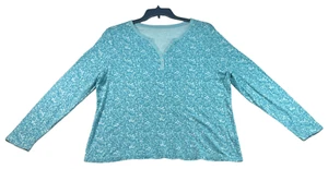 Studio Works Henley Blouse Womens size XL Blue Floral Print Vneck Long Sleeve - Picture 1 of 7
