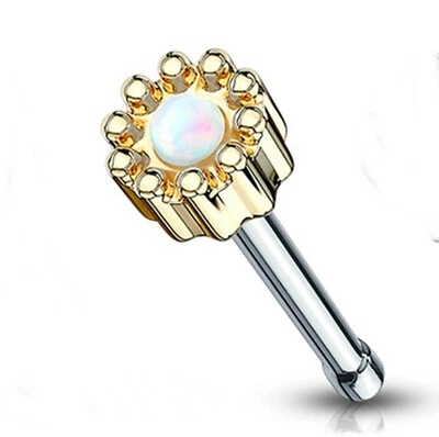 Кольцо с носовой костью опал (искусственный) белый 3,5 мм головка золото IP/сталь 20 калибр 1/4"  - Изображение 1 из 3