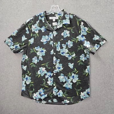 Camisa con botones Old Navy para hombre XL negra floral hawaiana manga corta flexible incorporada Foto 1 de 4