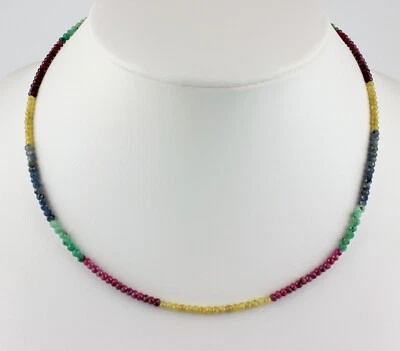 Rubin Saphir Smaragd Kette Regenbogenkette Facettierte Kugel Collier Neu 44,5 cm - Bild 1 von 4