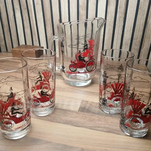 Vintage französischer Wasserkrug & 4 Gläser rot und schwarz Autodesign - Bild 1 von 9