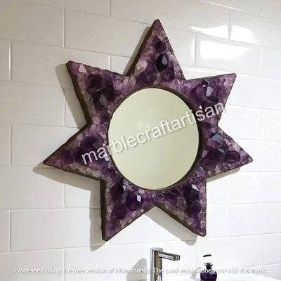 Star Shape Amethyst Stone Wall Hanging Mirror Vanity Top & Bath Interior Decor - Image 1 of 4