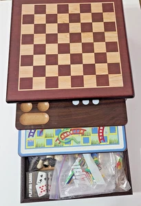 Cardinal 12 in 1 Game Center Wood Board Family Chess Checkers Parcheesi Complete - Picture 1 of 16