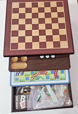 Cardinal 12 in 1 Game Center Wood Board Family Chess Checkers Parcheesi Complete - Image 1 of 4