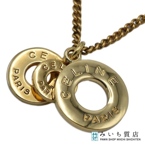 CELINE Collana Cerchio Logo Colore Oro Circa 26 5g Accessorio Sacchetto H1916