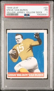 PSA 1 1948 Leaf Steve Van Buren (calzino giallo maglia) RC HOF EAGLES - Foto 1 di 4