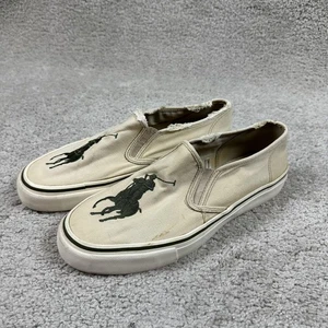 Polo Ralph Lauren Shoes Mens Size 10.5 Beige Slip-On Canvas Big Pony Embroidered - Picture 1 of 19