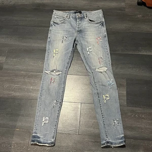 Purple Brand P001 Light Blue Distressed Skinny Denim Jeans P Bandana Men 33x32 - Picture 1 of 16