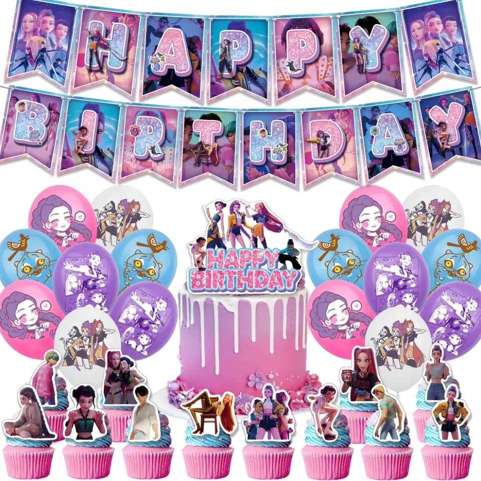 K Pop Demon Hunter Birthday Party Set Full Set Balloons Cup Cake Cards Banner ++ - Image 1 of 4