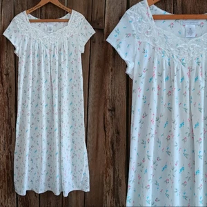 Earth Angels White Multicolor Floral Nightgown Midi Short Sleeve Womens Small - Picture 1 of 8