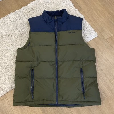 ORVIS Mens Two Toned Bubble Puffer Vest Size Large Olive Green Navy - Image 1 of 4