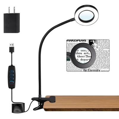 Lâmpada de mesa 5X lupa com braçadeira 10 níveis de brilho 3 modos de cor 5... - Imagem 1 de 4