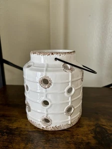 Keramik Kerzenhalter rund weiß Löcher Sand Deko Strand Haus Küste Maritim - Bild 1 von 10