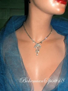 Vintage Art Deco RHINESTONE CZECHOSLOVAKIA Prong Set Clear Crystals Necklace - Picture 1 of 1
