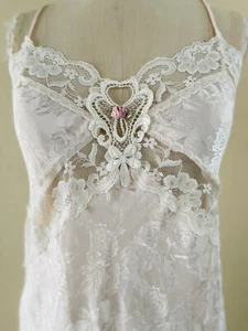 Rare Vintage California Dynasty Pink Floral Satin Lace Side Slits Nightgown Sz S - Picture 1 of 19