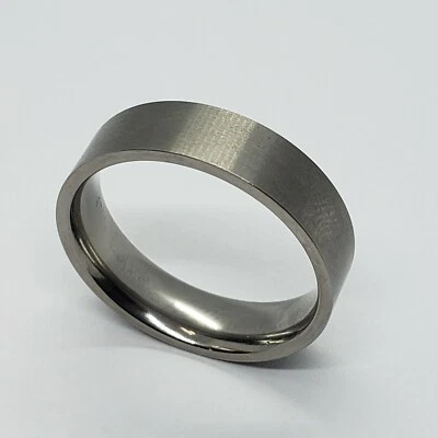 Titanium Wedding Band Ring Beveled Edges Brushed Finish Flat 6mm size 6.5 to 14 - Image 1 of 4