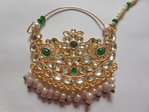 Kundan Nose Ring With Chain Indian Nath Piercing Hoop Wedding Fashion Jewelry