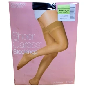 JC Penney Stockings Sheer Caress Thigh High Sandalfoot Black Velvet 87 - Picture 1 of 4