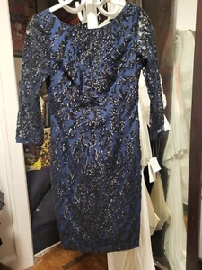 Aidan Mattox NWT $109 Blue & Black Sequins & Deep Back Fitted Sheath Dress 0 - Picture 1 of 8