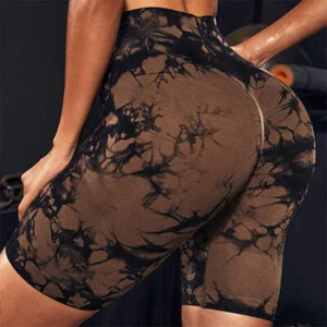 Tie Dye Seamless Fitness Pants Women High Waist Hip Lift Sports Tight Shorts Run - Picture 1 of 26