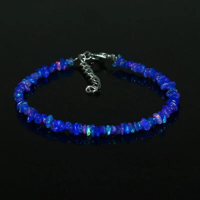 Natural Ethiopian Welo Fire Blue Opal Raw Uncut Bead Gemstone Bracelet 7 Inch - Image 1 of 3
