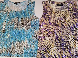 2 Kasper Sleeveless Top's L Women's Blouse Cool Summer Pullover Blue,Beige Mix - Bild 1 von 8