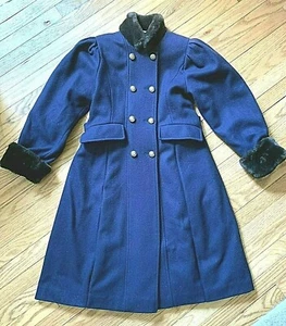 Vintage Rothschild Girl 12 Wool Blend Navy Double Breasted Lined Dress Overcoat - Picture 1 of 11