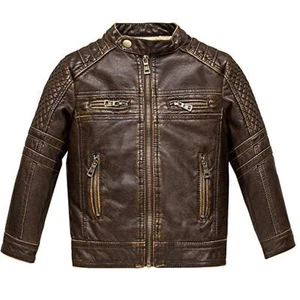 Boys Motorcycle Jacket Faux Leather Jackets for Kids Coats for Costume Party ... - Picture 1 of 8