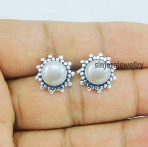 Aretes de perlas de plata de ley 925 con piedras preciosas - Imagen 1 de 4
