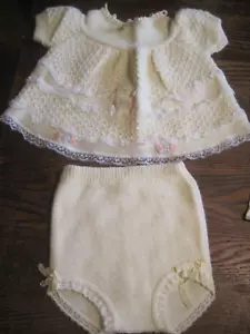 VTG Renizo MADE IN ITALY Acrylic Knit W/Lace YELLOWBaby/DOLL DRESS/PANTY - Picture 1 of 4
