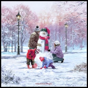 Familie Schneemann - gezähltes Kreuzstichmuster - Farbe & BW Symbole Tabelle - Bild 1 von 2