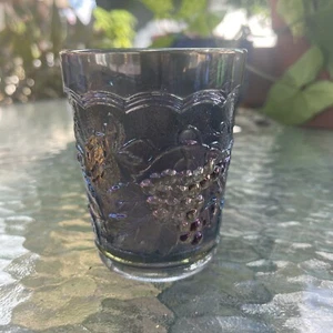 Imperial Smoke Carnival Glass Tumbler Hanging Grape 4” Tall Blues purples - Picture 1 of 8